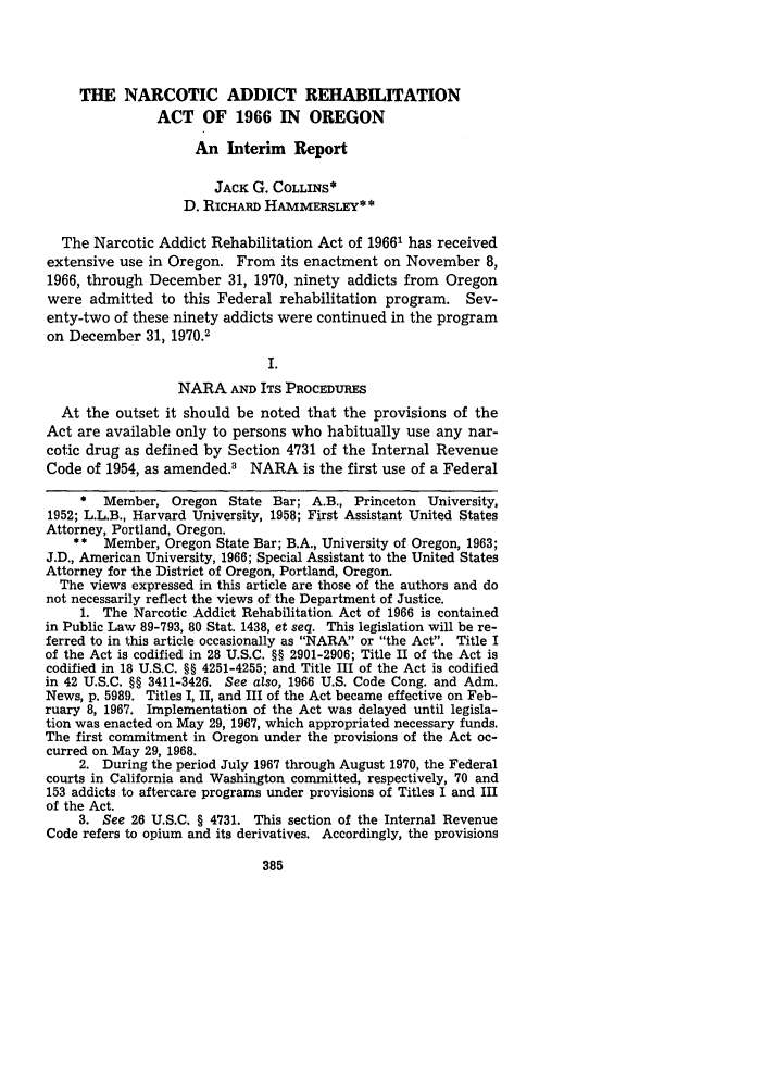 The Narcotic Addict Rehabilitation Act of 1966